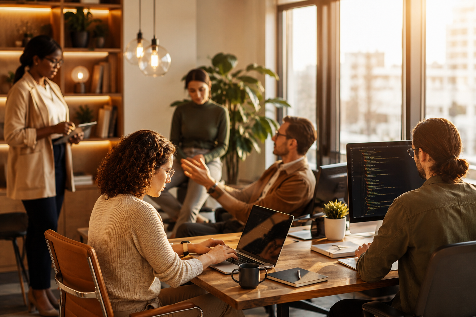 Colleagues collaborating around a table